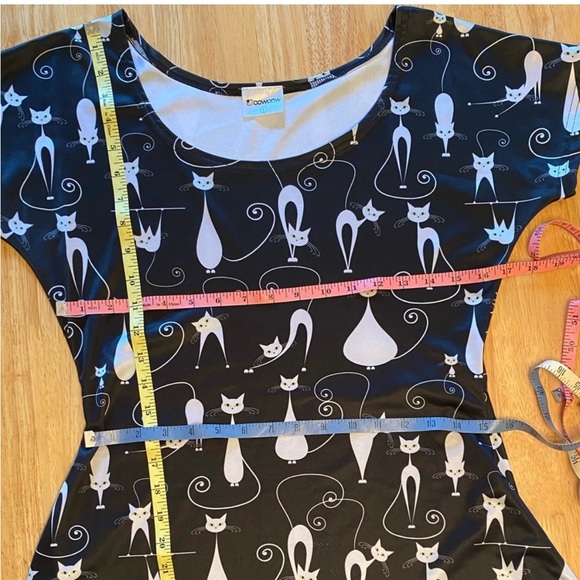 Retro kitty cat print midi dress, size Large - Picture 2 of 3